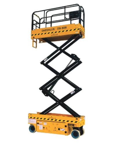 Daedalus DS-608 self propelled battery operated slab scissor lift with raised platform
