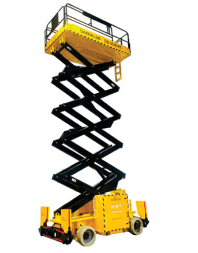 Daedalus electric rough terrain slab scissor lift with extended platform for outdoor work