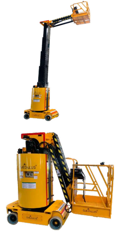 Daedalus JIB Master battery operated vertical mast lift with extended platform